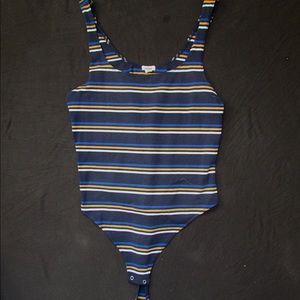 Garage blue, yellow, and white striped bodysuit
